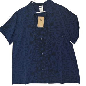 NWT Nike SB Print Bowler Short-Sleeve Button-Up Skate Shirt Blue FN2595-410